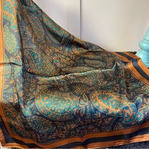 Elegant Turquoise Green Copper Paisley Shawl 25”x 25”